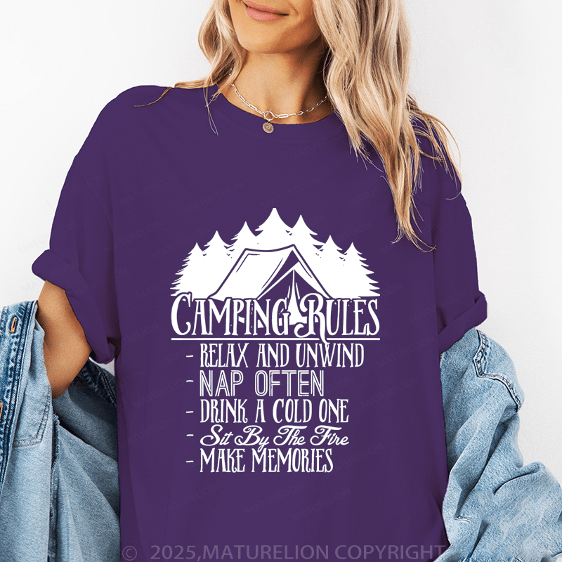 Maturelion Women's T-Shirt Camping Rules Funny T-Shirt