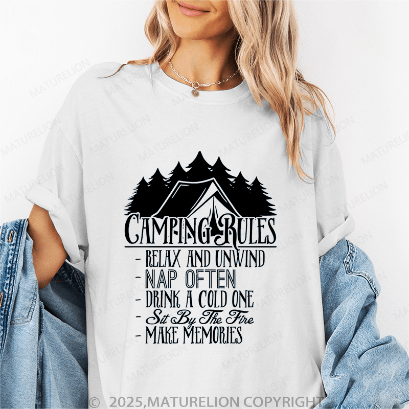 Maturelion Women's T-Shirt Camping Rules Funny T-Shirt