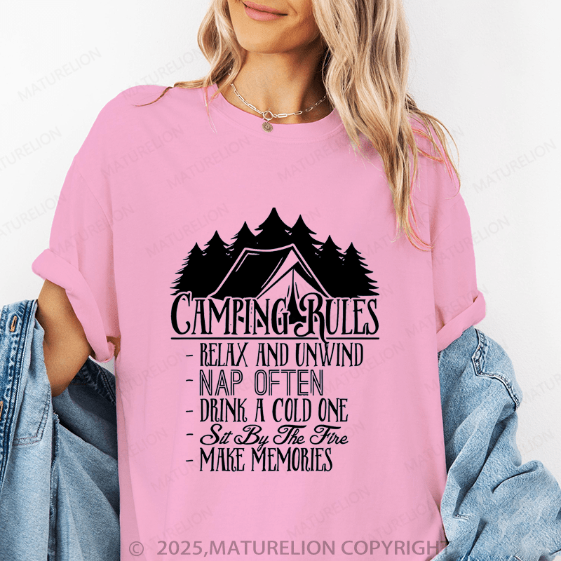 Maturelion Women's T-Shirt Camping Rules Funny T-Shirt