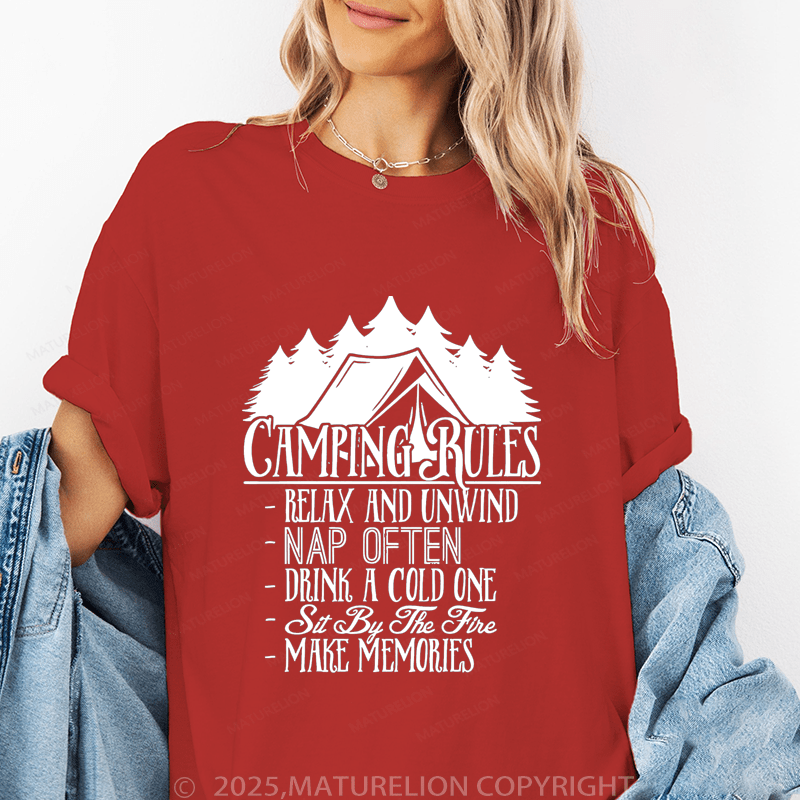 Maturelion Women's T-Shirt Camping Rules Funny T-Shirt