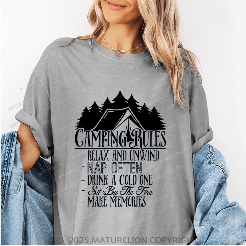 Maturelion Women's T-Shirt Camping Rules Funny T-Shirt