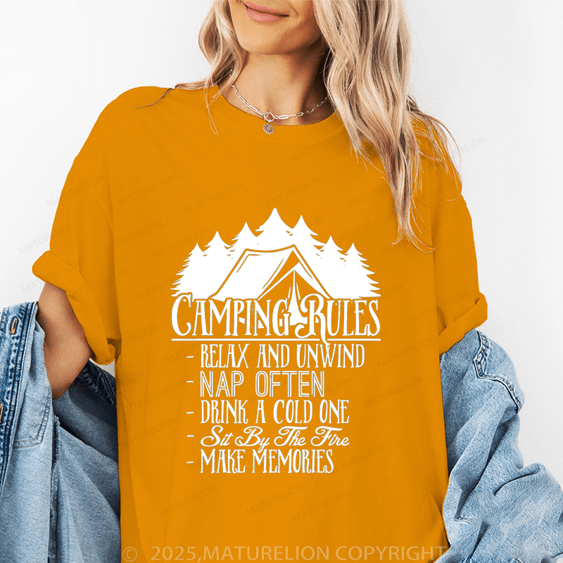 Maturelion Women's T-Shirt Camping Rules Funny T-Shirt