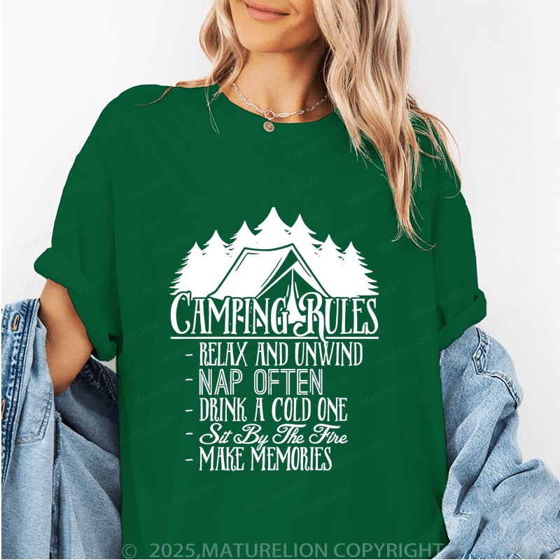 Maturelion Women's T-Shirt Camping Rules Funny T-Shirt