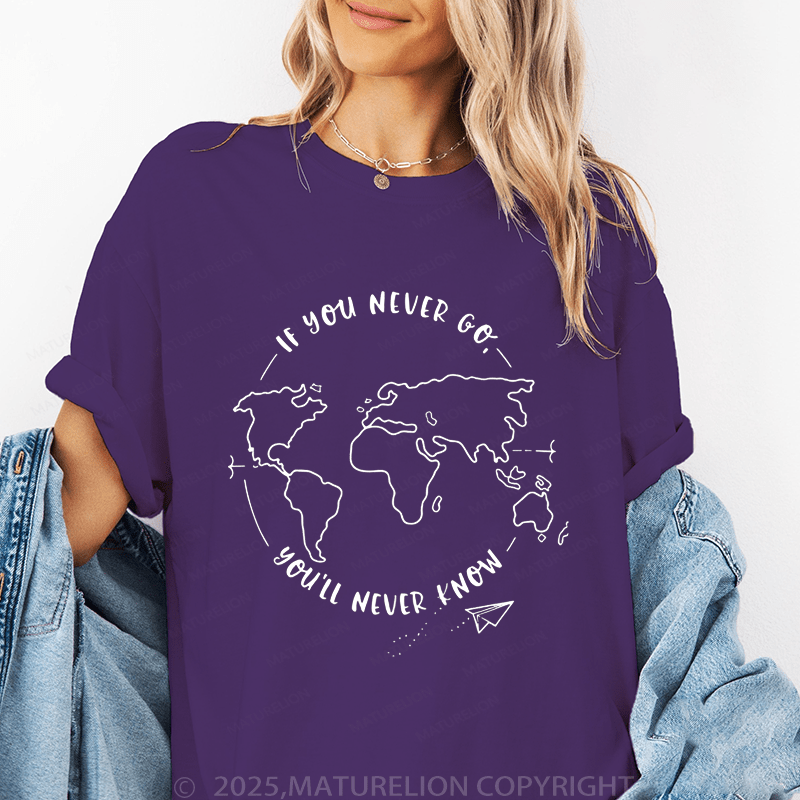 Maturelion Women's T-Shirt If You Never Go, You'll Never Know Funny T-Shirt