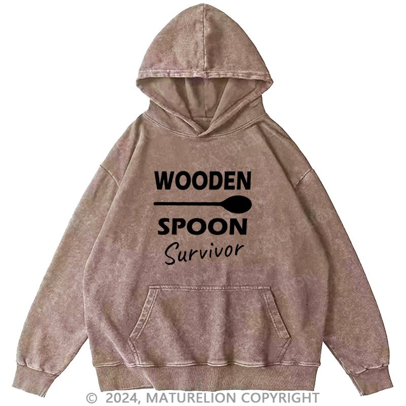 Maturelion Wooden Spoon Survivor Men's DTG Printing Washed Hoodie