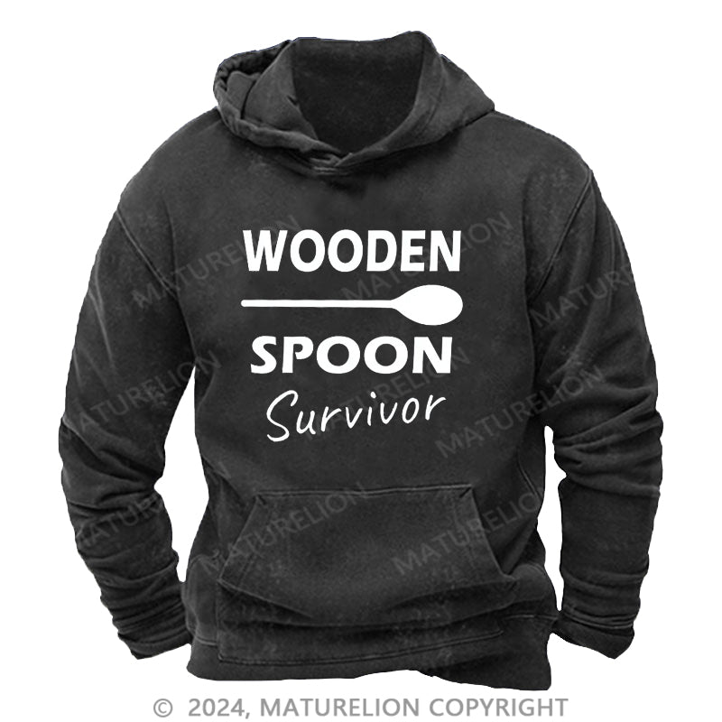 Maturelion Wooden Spoon Survivor Men's DTG Printing Washed Hoodie