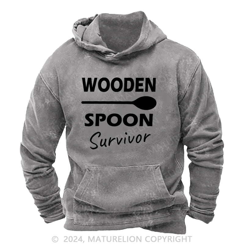 Maturelion Wooden Spoon Survivor Men's DTG Printing Washed Hoodie