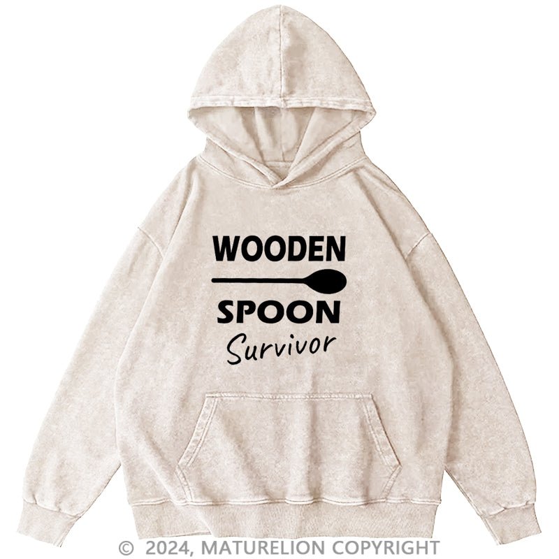 Maturelion Wooden Spoon Survivor Men's DTG Printing Washed Hoodie