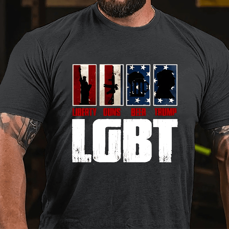 Maturelion American Flag LGBT Liberty Guns Beer Funny Cotton T-shirt