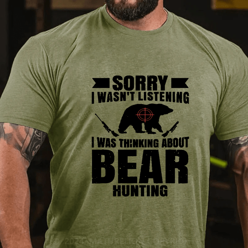 Maturelion Bear Hunting Lover Fan Hunter Hobby Gun Cotton T-Shirt