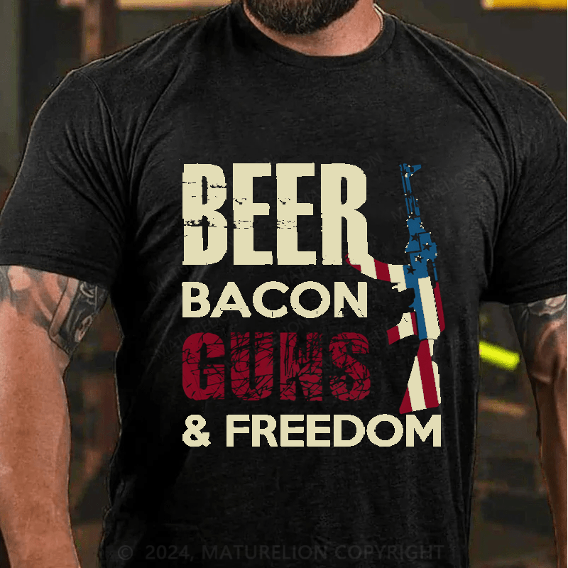 Maturelion Beer Bacon Guns And Freedom Cotton T-Shirt