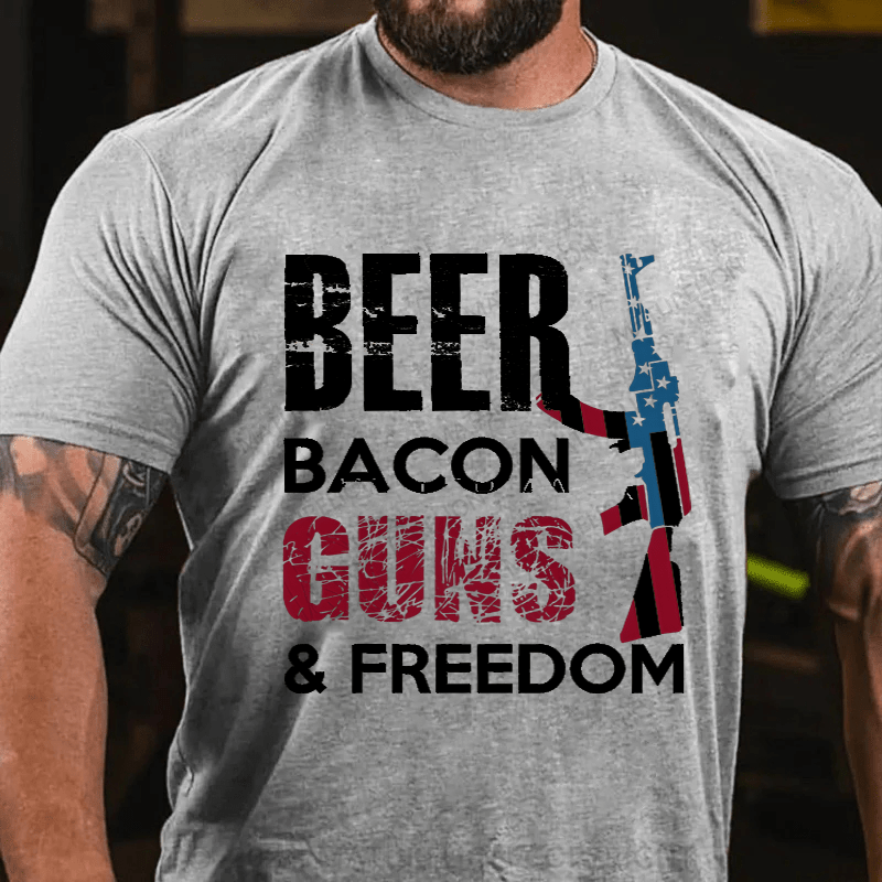 Maturelion Beer Bacon Guns And Freedom Cotton T-Shirt