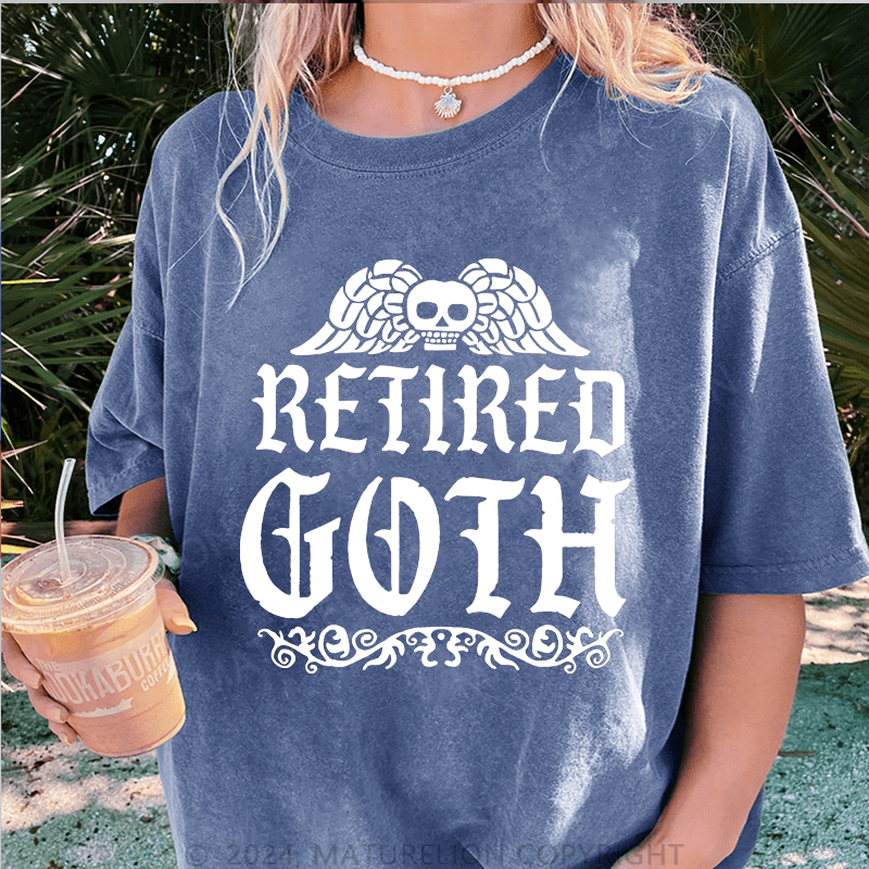 Maturelion Halloween Betired Goth DTG Printing Washed Cotton T-Shirt