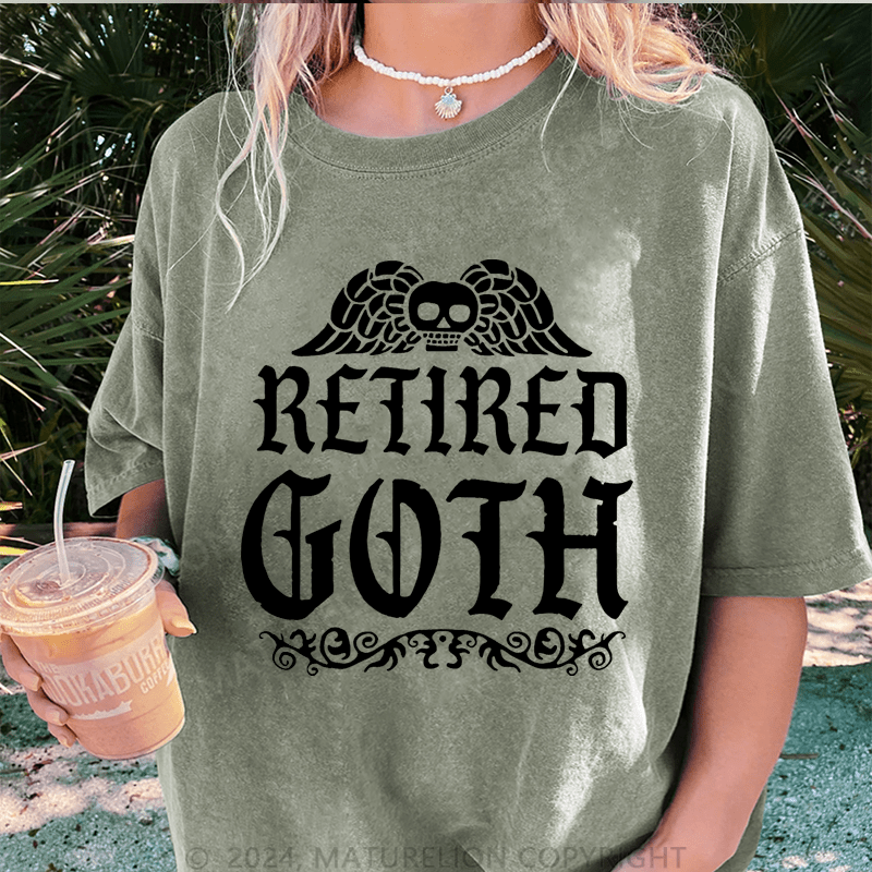 Maturelion Halloween Betired Goth DTG Printing Washed Cotton T-Shirt