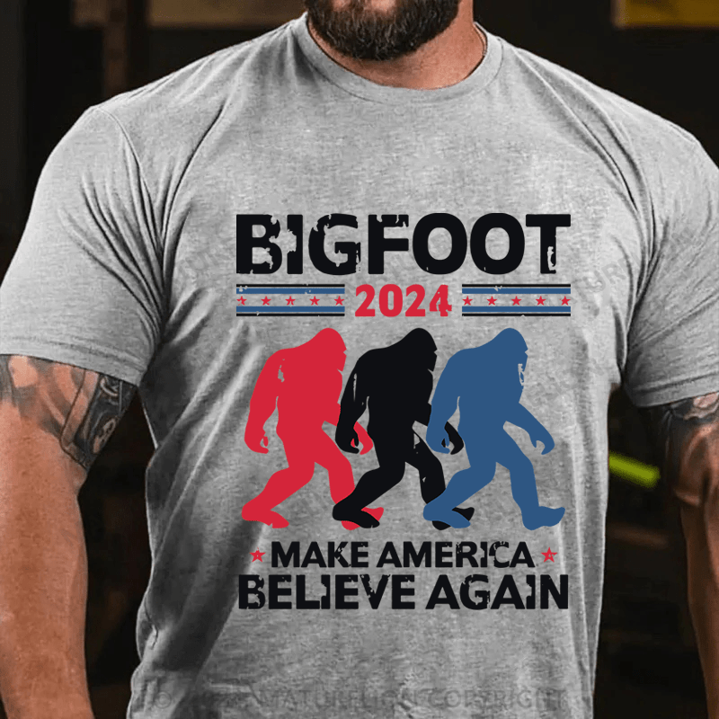 Maturelion Bigfoot 2024 Make America Believe Again Cotton T-Shirt