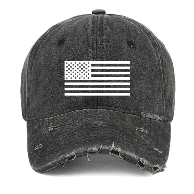 Maturelion Classic American Flag Print For Men Washed Vintage Cap