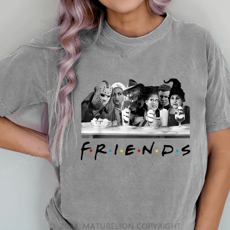 Maturelion Halloween Friends DTG Printing Washed Cotton T-Shirt