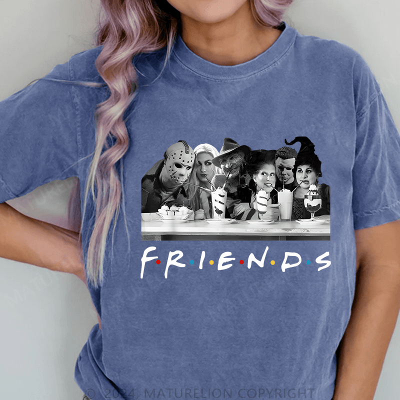 Maturelion Halloween Friends DTG Printing Washed Cotton T-Shirt