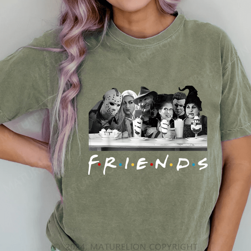 Maturelion Halloween Friends DTG Printing Washed Cotton T-Shirt