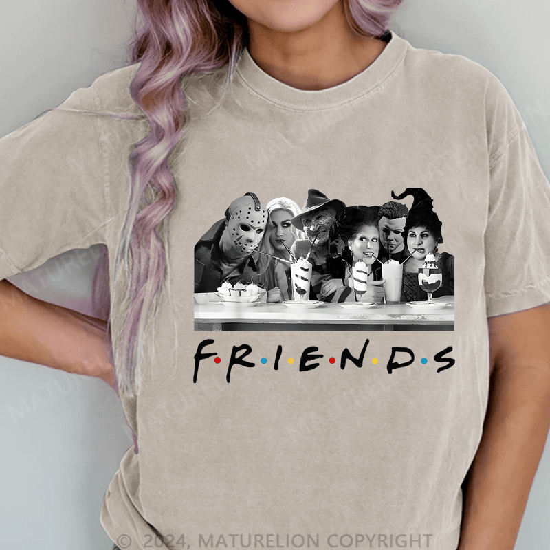 Maturelion Halloween Friends DTG Printing Washed Cotton T-Shirt