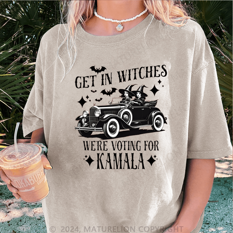 Maturelion Halloween Get In Witches WeRe Voting For Kamala Cooling Performance DTG Printing Washed Cotton T-Shirt