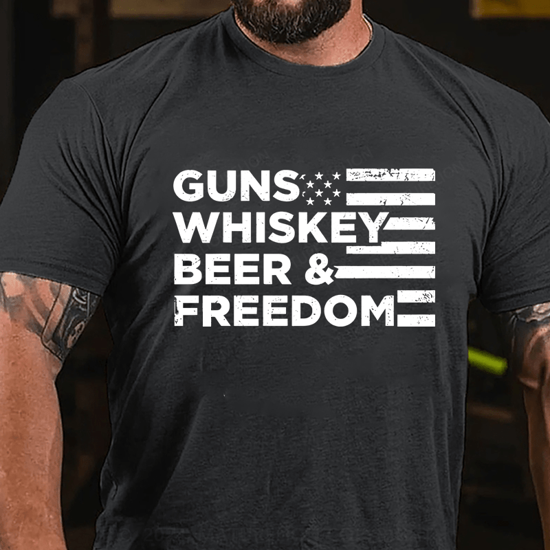 Maturelion Guns Whiskey Beer &Freedom Cotton T-Shirt