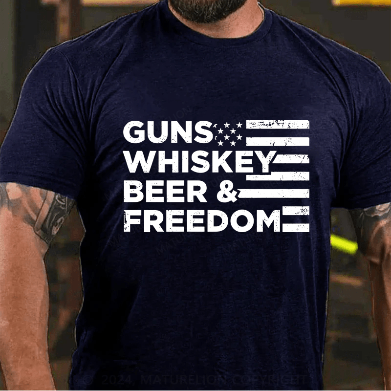 Maturelion Guns Whiskey Beer &Freedom Cotton T-Shirt