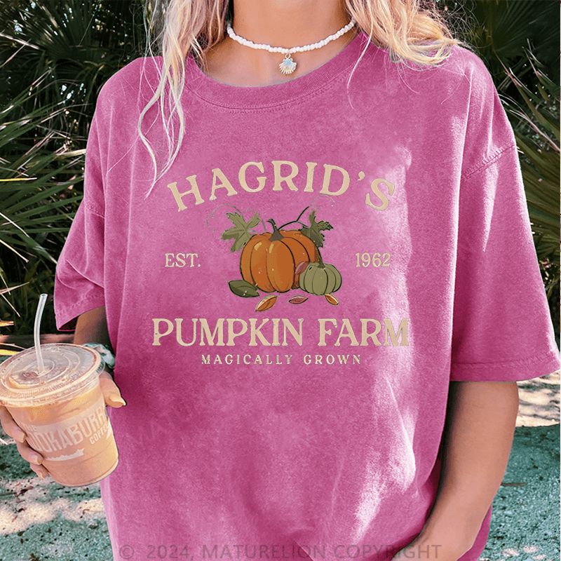 Maturelion Halloween Hagrid'S Pumpkin Patch DTG Printing Washed Cotton T-Shirt