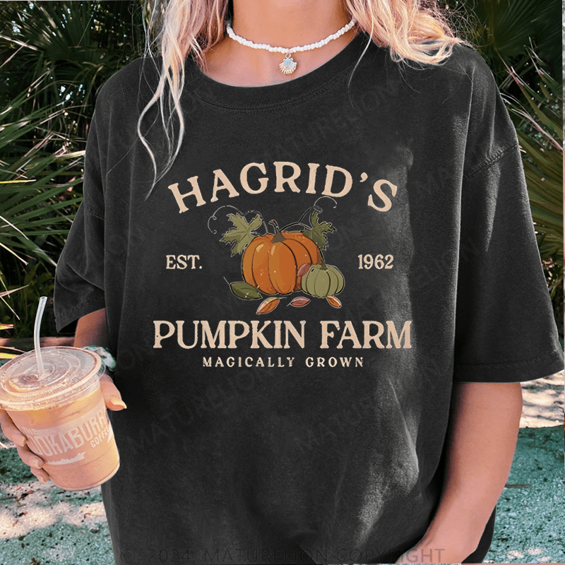 Maturelion Halloween Hagrid'S Pumpkin Patch DTG Printing Washed Cotton T-Shirt