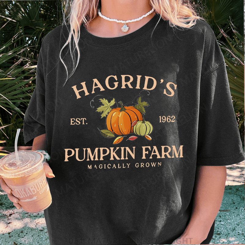 Maturelion Halloween Hagrid'S Pumpkin Patch DTG Printing Washed Cotton T-Shirt