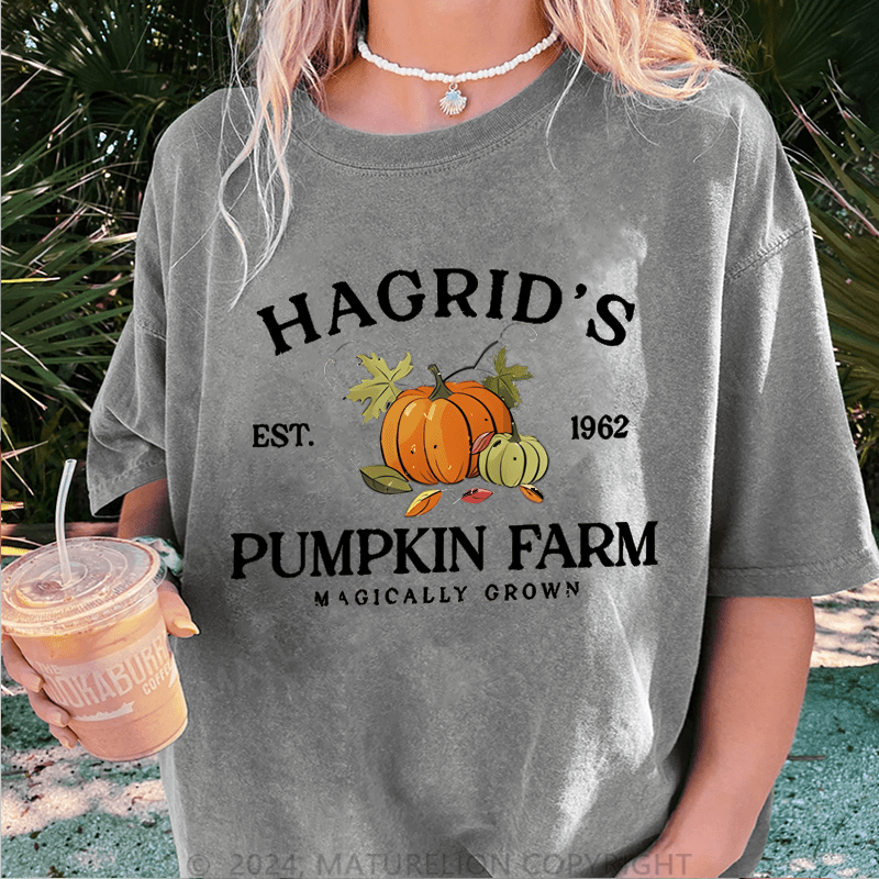 Maturelion Halloween Hagrid'S Pumpkin Patch DTG Printing Washed Cotton T-Shirt