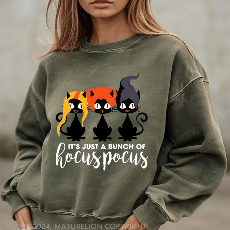 Maturelion Halloween It's Just A Bunch Of Hocuspocus Washed Halloween Sweatshirt