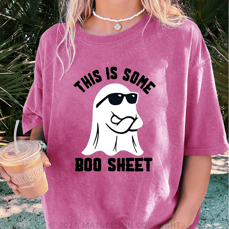 Maturelion Halloween This Is Some Boo Sheet DTG Printing Washed Cotton T-Shirt