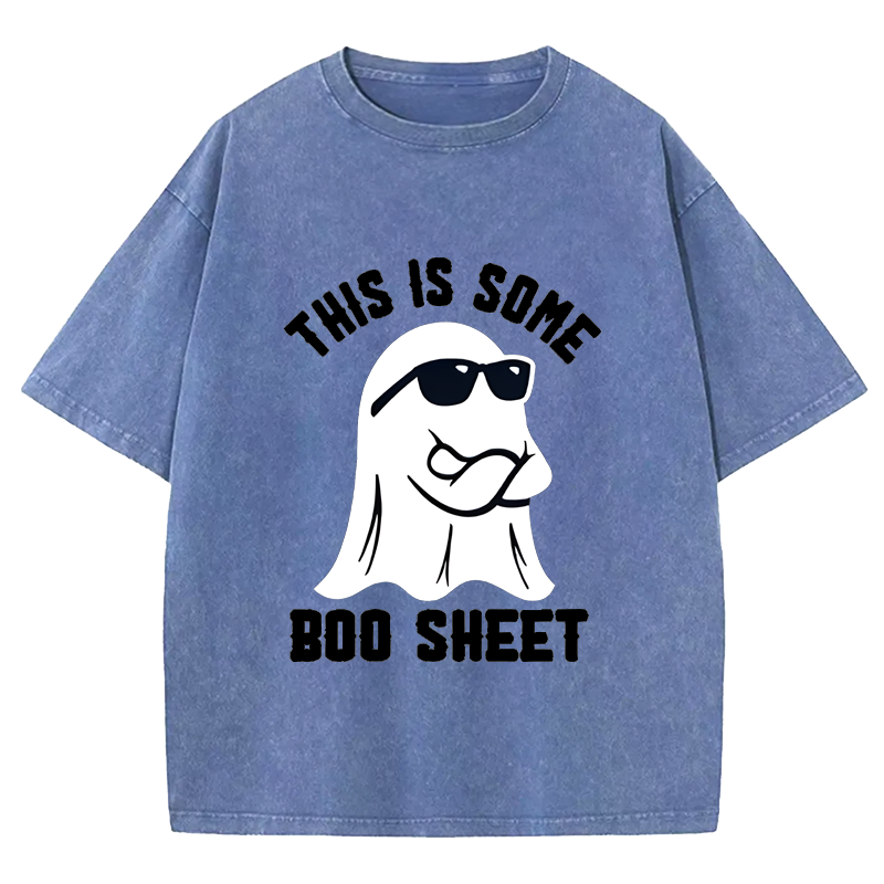 Maturelion Halloween This Is Some Boo Sheet DTG Printing Washed Cotton T-Shirt