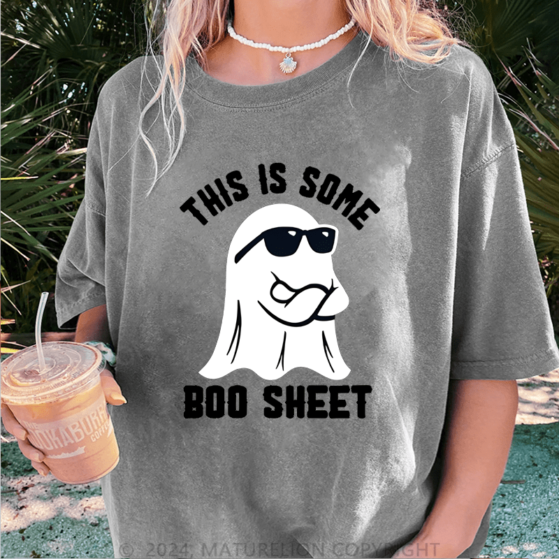 Maturelion Halloween This Is Some Boo Sheet DTG Printing Washed Cotton T-Shirt