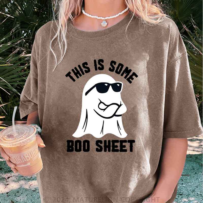 Maturelion Halloween This Is Some Boo Sheet DTG Printing Washed Cotton T-Shirt