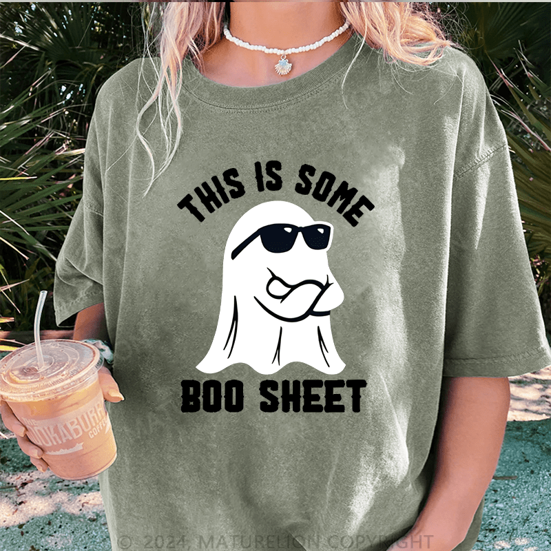 Maturelion Halloween This Is Some Boo Sheet DTG Printing Washed Cotton T-Shirt