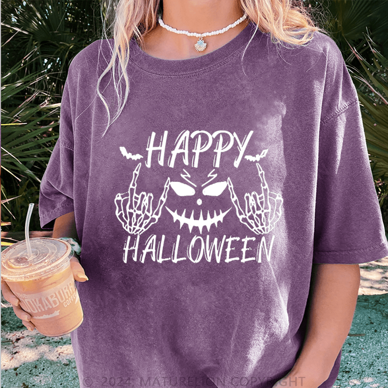 Maturelion Halloween Happy Funny DTG Printing Washed Cotton T-Shirt