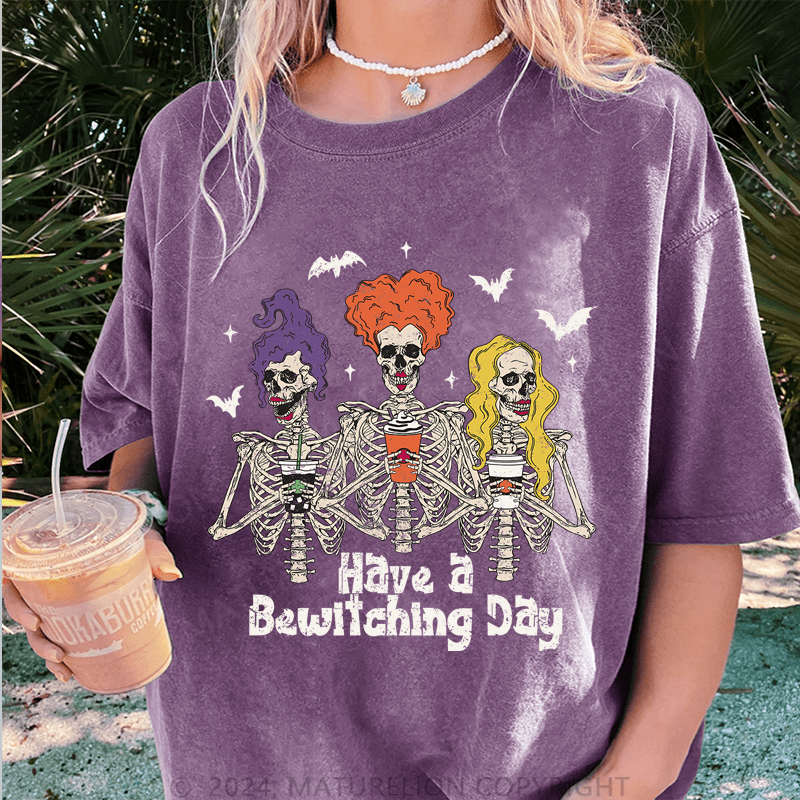 Maturelion Halloween Horror & Leisure DTG Printing Washed Cotton T-Shirt