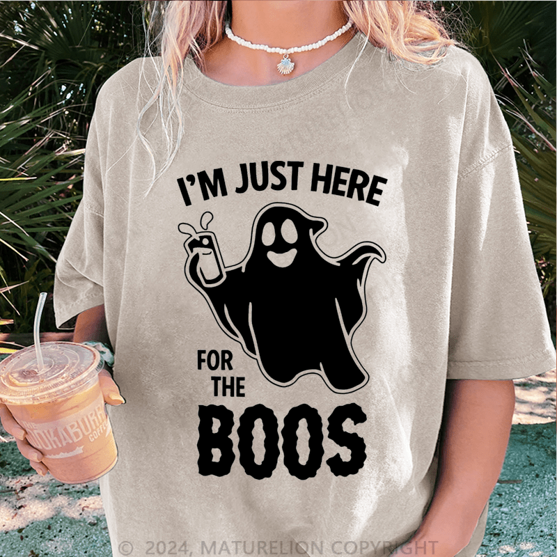 Maturelion Halloween I'm Just Here For The Boos DTG Printing Washed Cotton T-Shirt