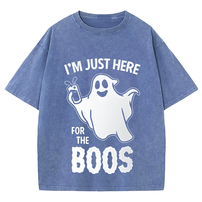 Maturelion Halloween I'm Just Here For The Boos DTG Printing Washed Cotton T-Shirt