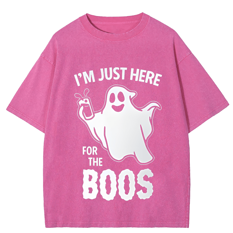 Maturelion Halloween I'm Just Here For The Boos DTG Printing Washed Cotton T-Shirt