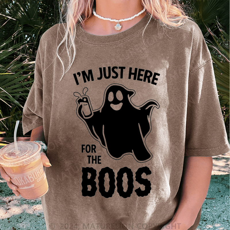 Maturelion Halloween I'm Just Here For The Boos DTG Printing Washed Cotton T-Shirt