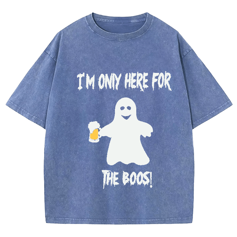 Maturelion Halloween I'm Only Here For The Boos DTG Printing Washed Cotton T-Shirt