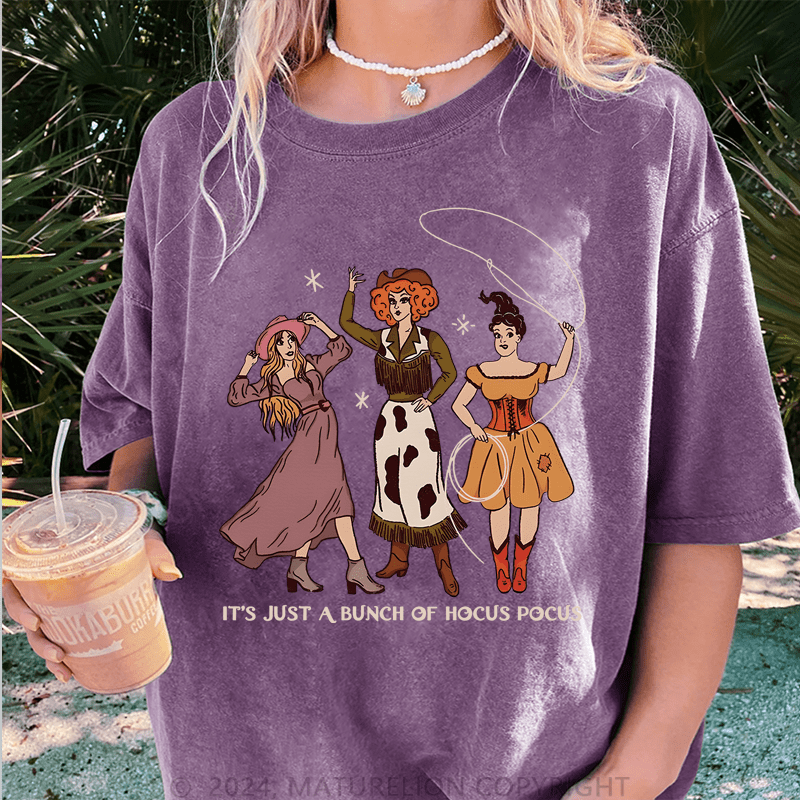 Maturelion Halloween It' Just A Bunch Of Hocus Pocus DTG Printing Washed Cotton T-Shirt