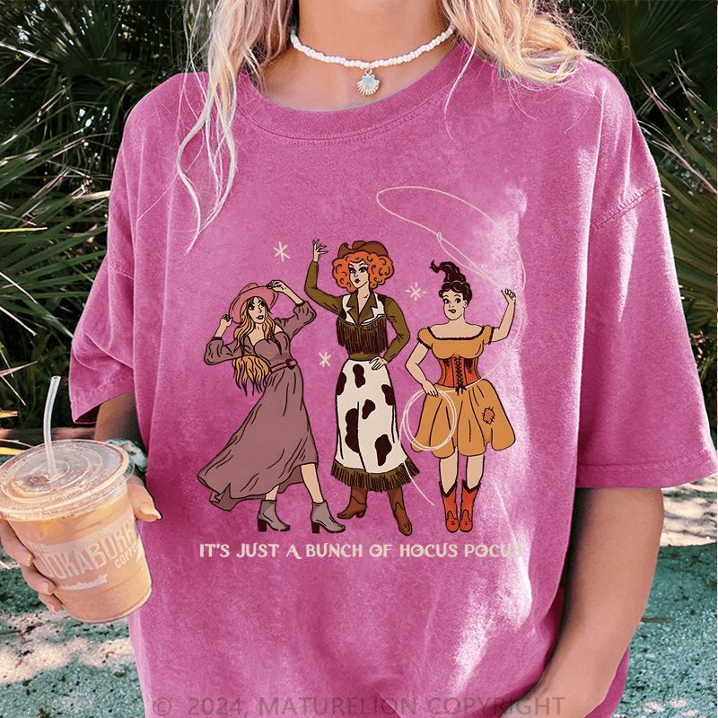 Maturelion Halloween It' Just A Bunch Of Hocus Pocus DTG Printing Washed Cotton T-Shirt