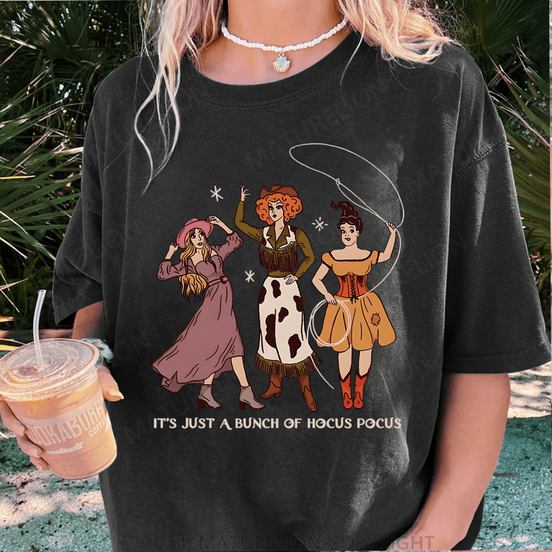 Maturelion Halloween It' Just A Bunch Of Hocus Pocus DTG Printing Washed Cotton T-Shirt