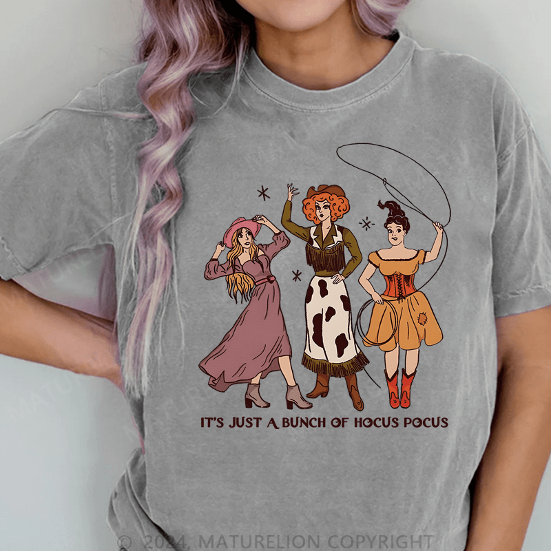 Maturelion Halloween It' Just A Bunch Of Hocus Pocus DTG Printing Washed Cotton T-Shirt