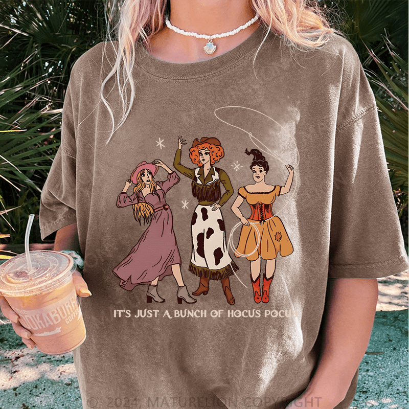 Maturelion Halloween It' Just A Bunch Of Hocus Pocus DTG Printing Washed Cotton T-Shirt