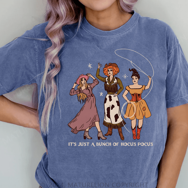 Maturelion Halloween It' Just A Bunch Of Hocus Pocus DTG Printing Washed Cotton T-Shirt